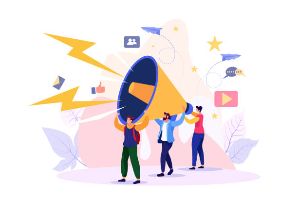 vector illustration, flat style, business promotion, advertising, call through the horn, online alerting - 營銷 幅插畫檔、美工圖案、卡通及圖標(biāo)